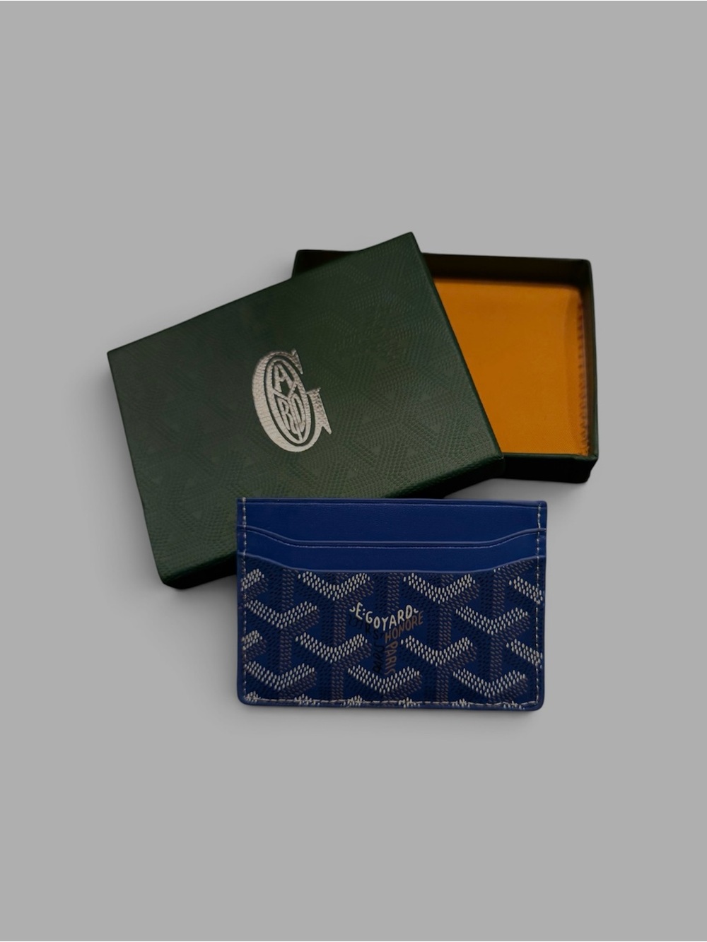 Goyard Navy Blue Card Holder with Signature Chevron Pattern